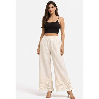 Cotton Palazzo | Bottom Cut-Work Embroidery | Cream Color