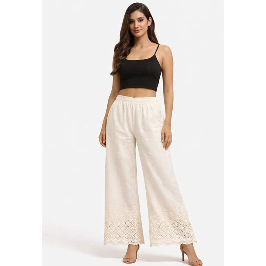 Cotton Palazzo | Bottom Cut-Work Embroidery | Cream Color