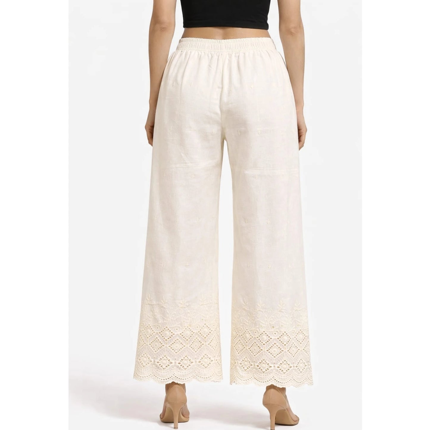 Cotton Palazzo | Bottom Cut-Work Embroidery | Cream Color