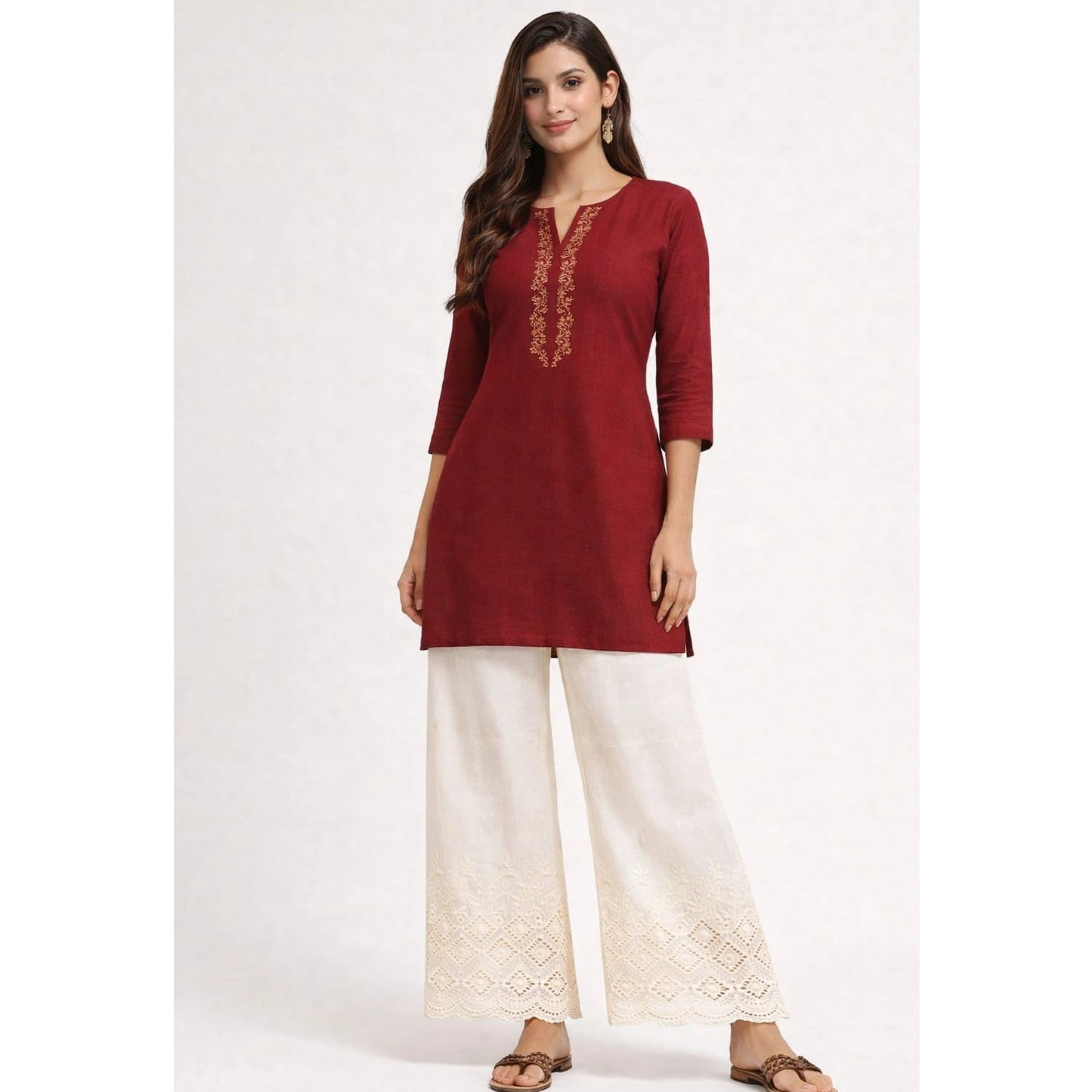 Cotton Palazzo | Bottom Cut-Work Embroidery | Cream Color