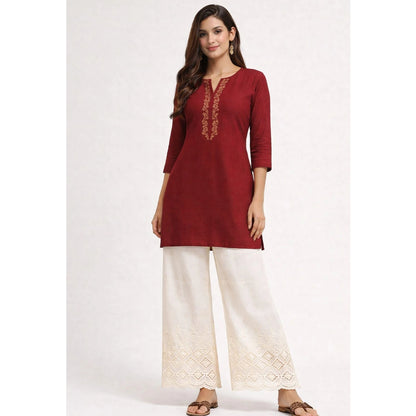 Cotton Palazzo | Bottom Cut-Work Embroidery | Cream Color